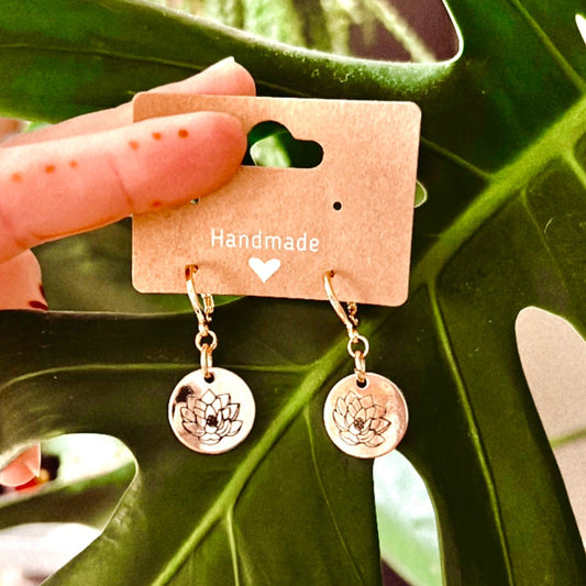 "Golden Engraved Lotus" Earrings